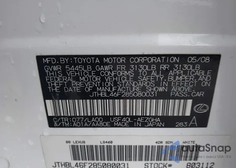 2008 Lexus Ls 460 z USA, uszkodzony, nr VIN JTHBL46F285080031